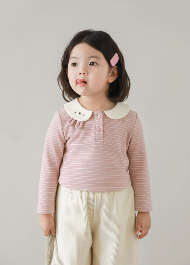Rabbit Collar Striped Long Sleeve Top