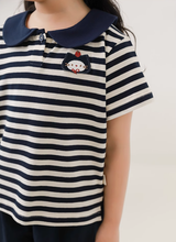 Load image into Gallery viewer, Navy Stripe Collar Tee