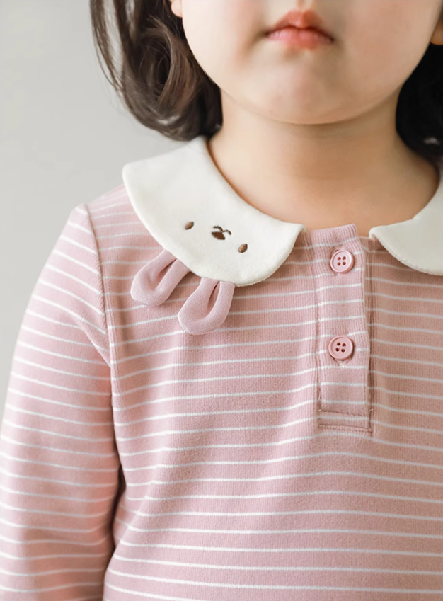 Rabbit Collar Striped Long Sleeve Top