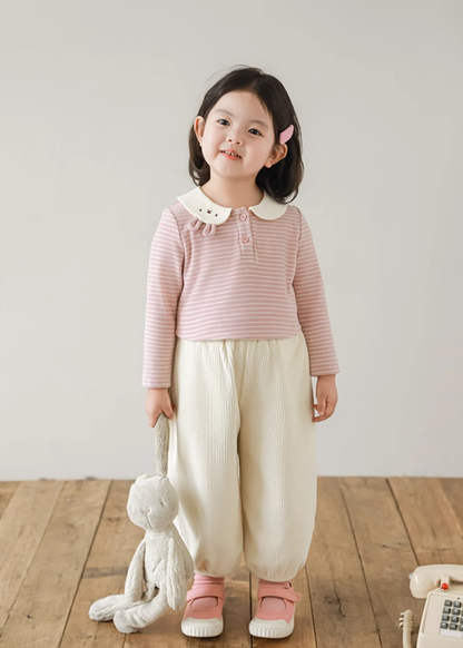 Rabbit Collar Striped Long Sleeve Top