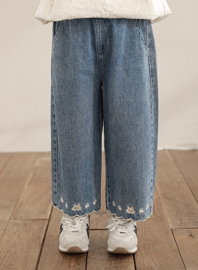 Embroidered Bunny Straight Leg Jeans