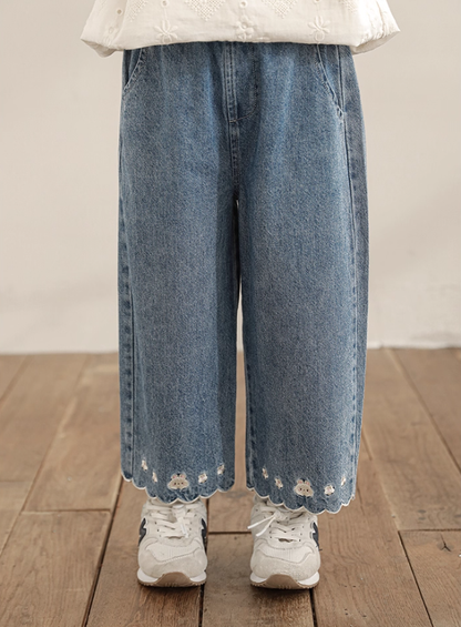 Embroidered Bunny Straight Leg Jeans