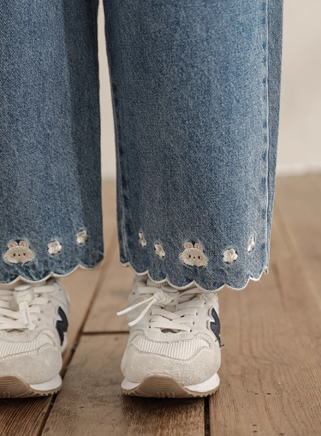 Embroidered Bunny Straight Leg Jeans