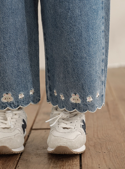 Embroidered Bunny Straight Leg Jeans