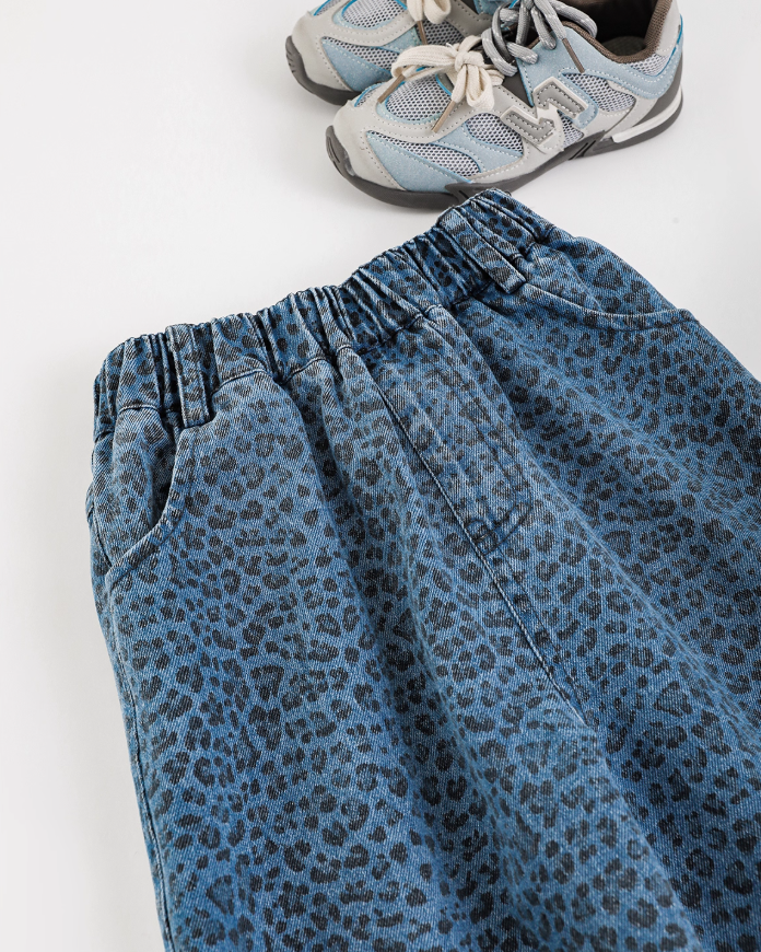 Blue Leopard Wide Leg Jeans