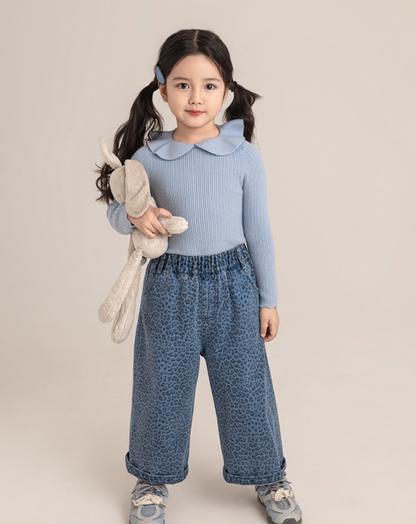 Blue Leopard Wide Leg Jeans