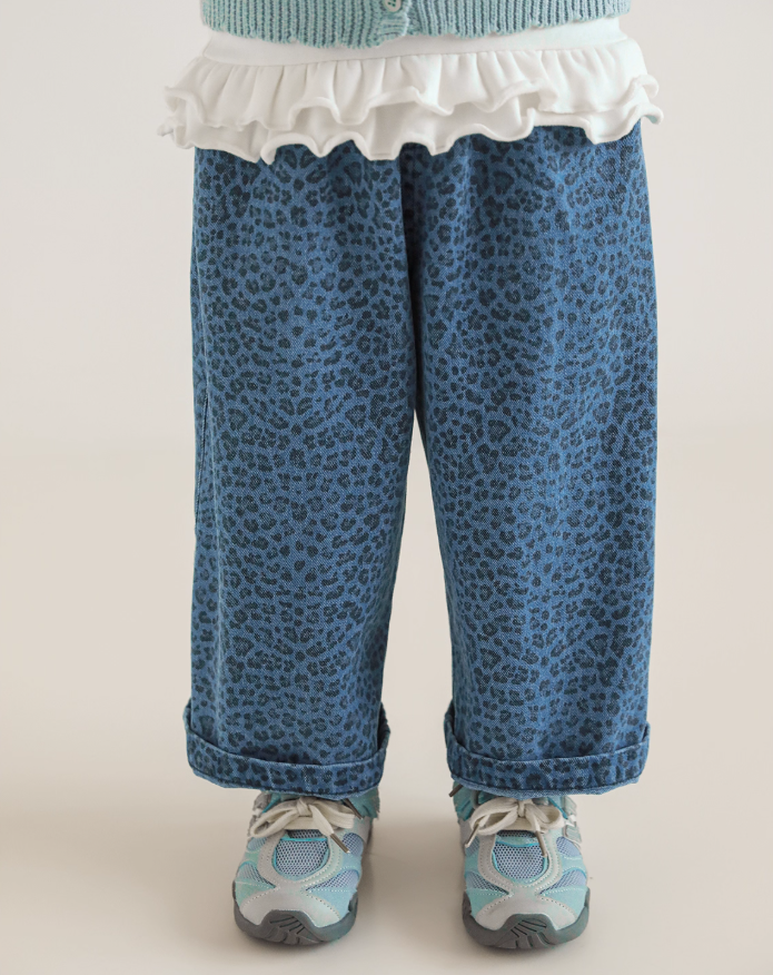 Blue Leopard Wide Leg Jeans
