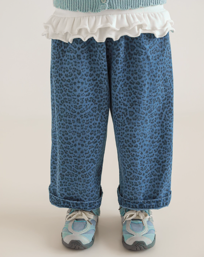 Blue Leopard Wide Leg Jeans