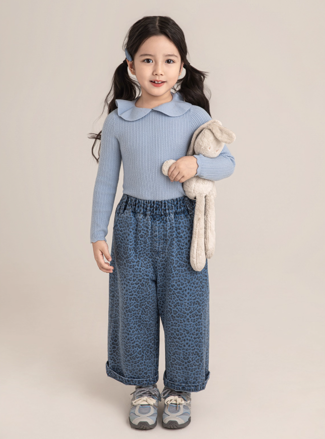 Blue Leopard Wide Leg Jeans