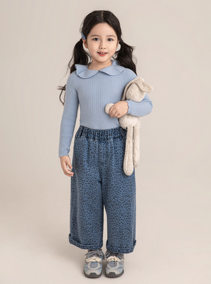 Blue Leopard Wide Leg Jeans