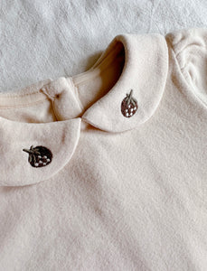 Strawberry Embroidery Collar Fleece Top