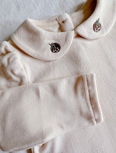 Strawberry Embroidery Collar Fleece Top