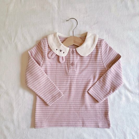Rabbit Collar Striped Long Sleeve Top