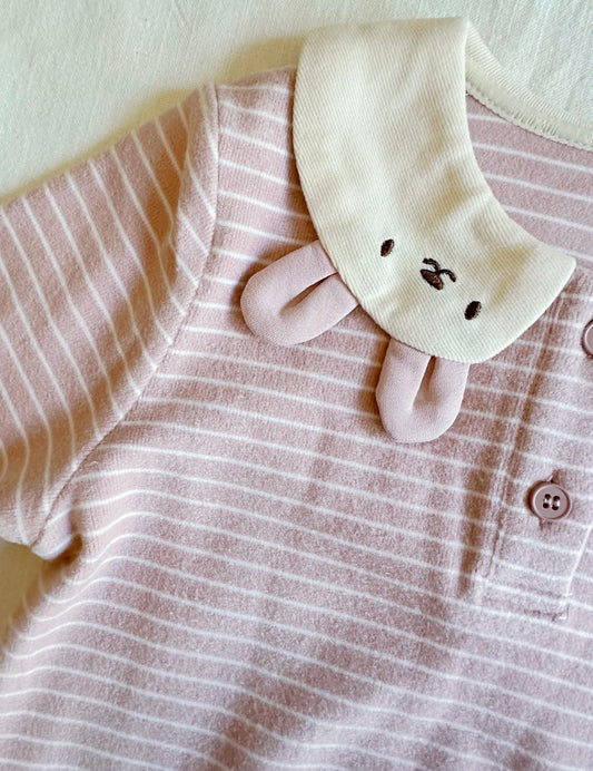 Rabbit Collar Striped Long Sleeve Top