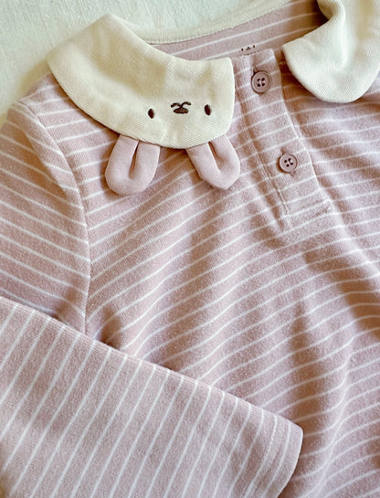 Rabbit Collar Striped Long Sleeve Top