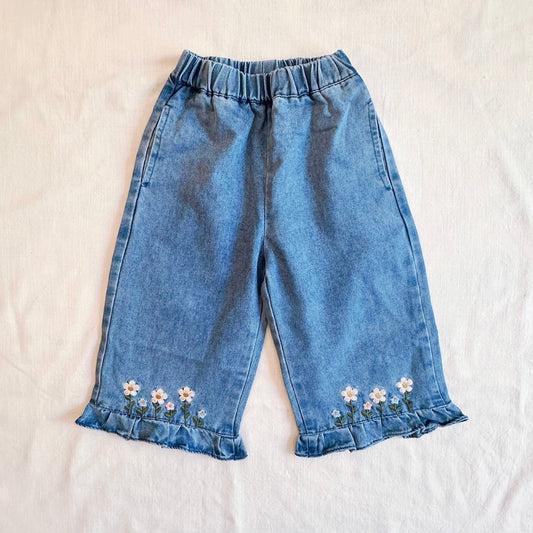 Embroidered Floral Wide Leg Jeans
