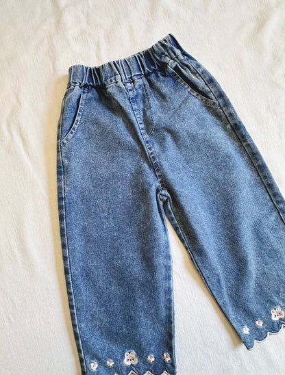 Embroidered Bunny Straight Leg Jeans