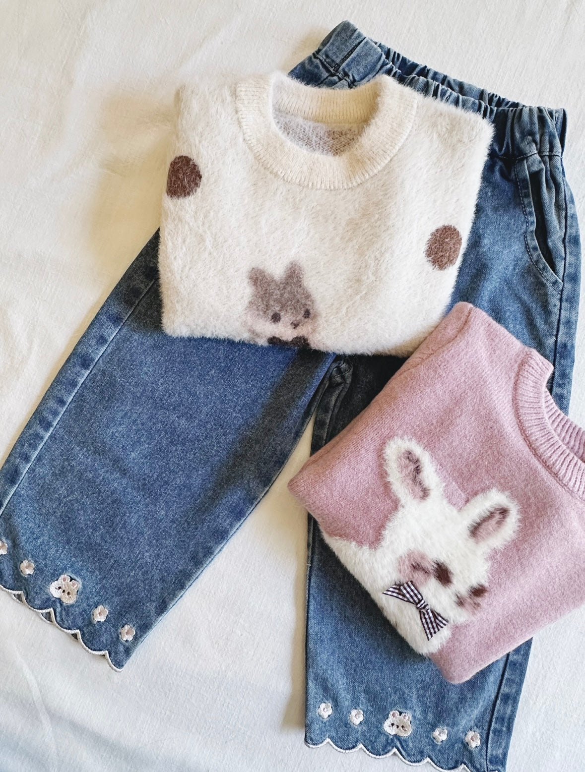 Embroidered Bunny Straight Leg Jeans