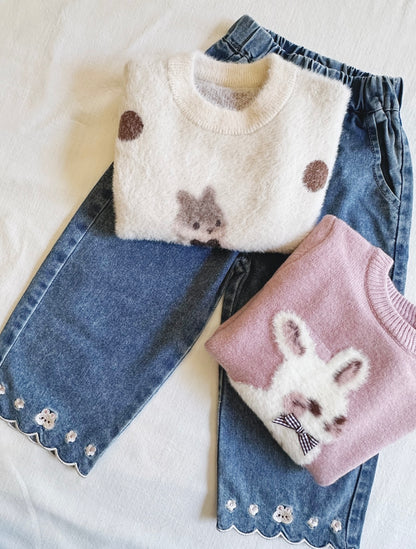 Embroidered Bunny Straight Leg Jeans
